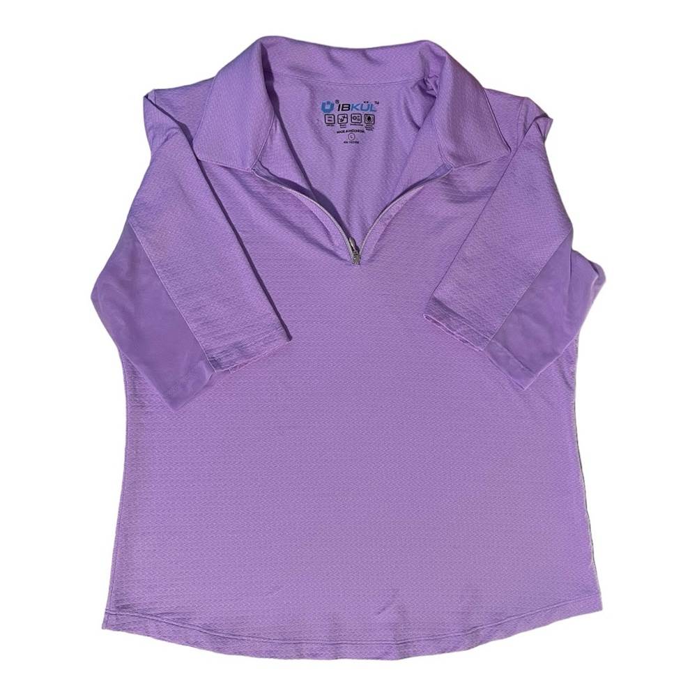 Ibkul Womens Large Purple Short Sleeve 1/4 Zip Performance Polo Golf Tennis